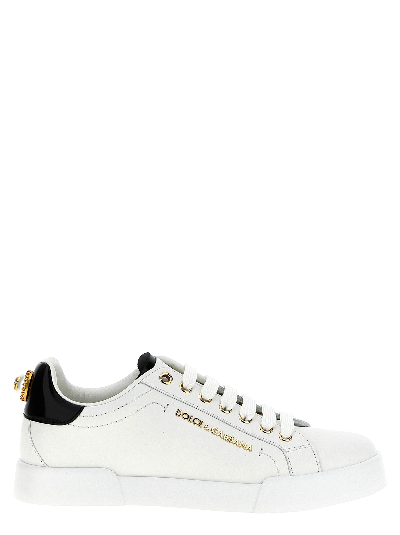 Dolce & Gabbana White/Black Calfskin Low Top Sneakers