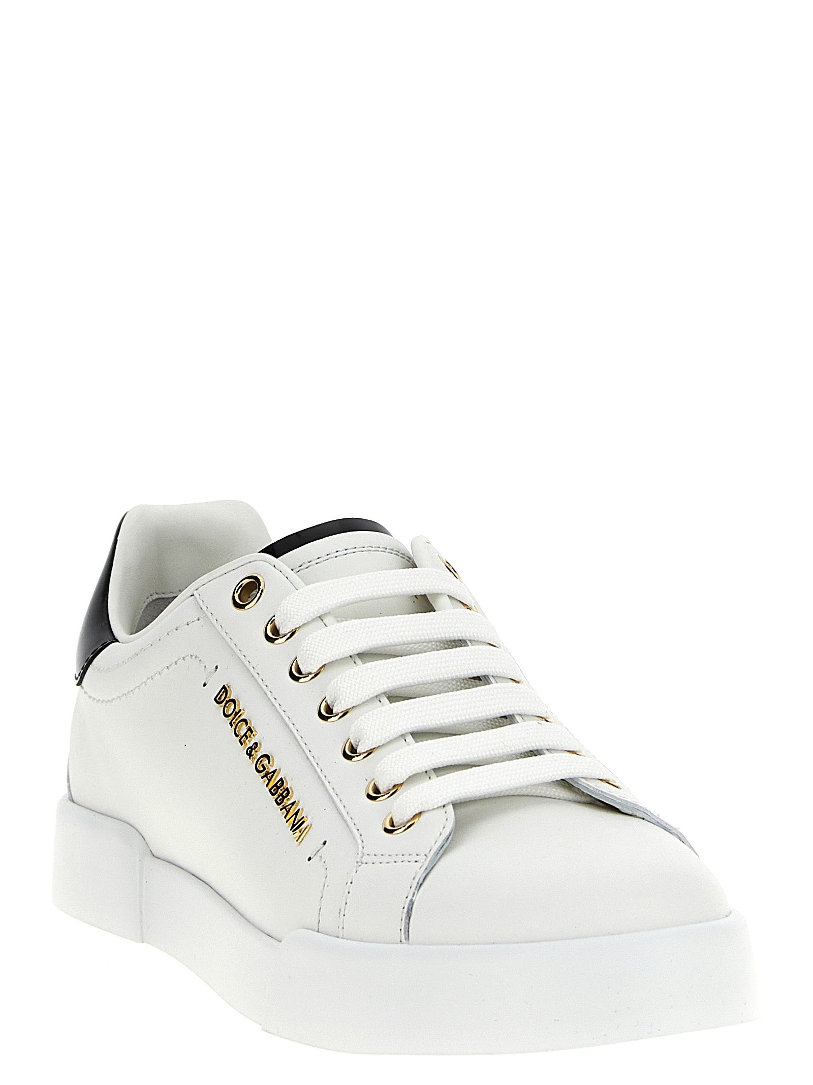 Dolce & Gabbana White/Black Calfskin Low Top Sneakers