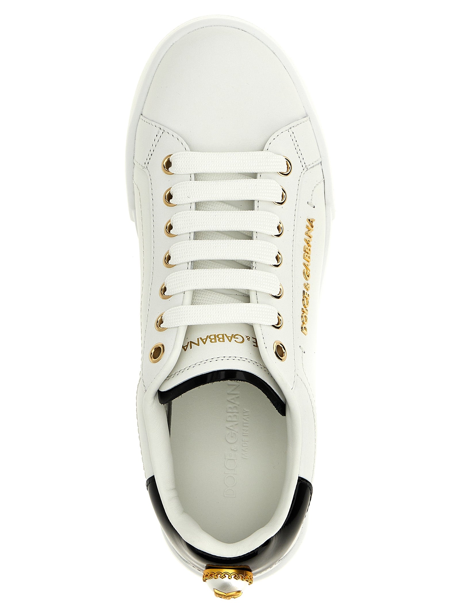 Dolce & Gabbana White/Black Calfskin Low Top Sneakers