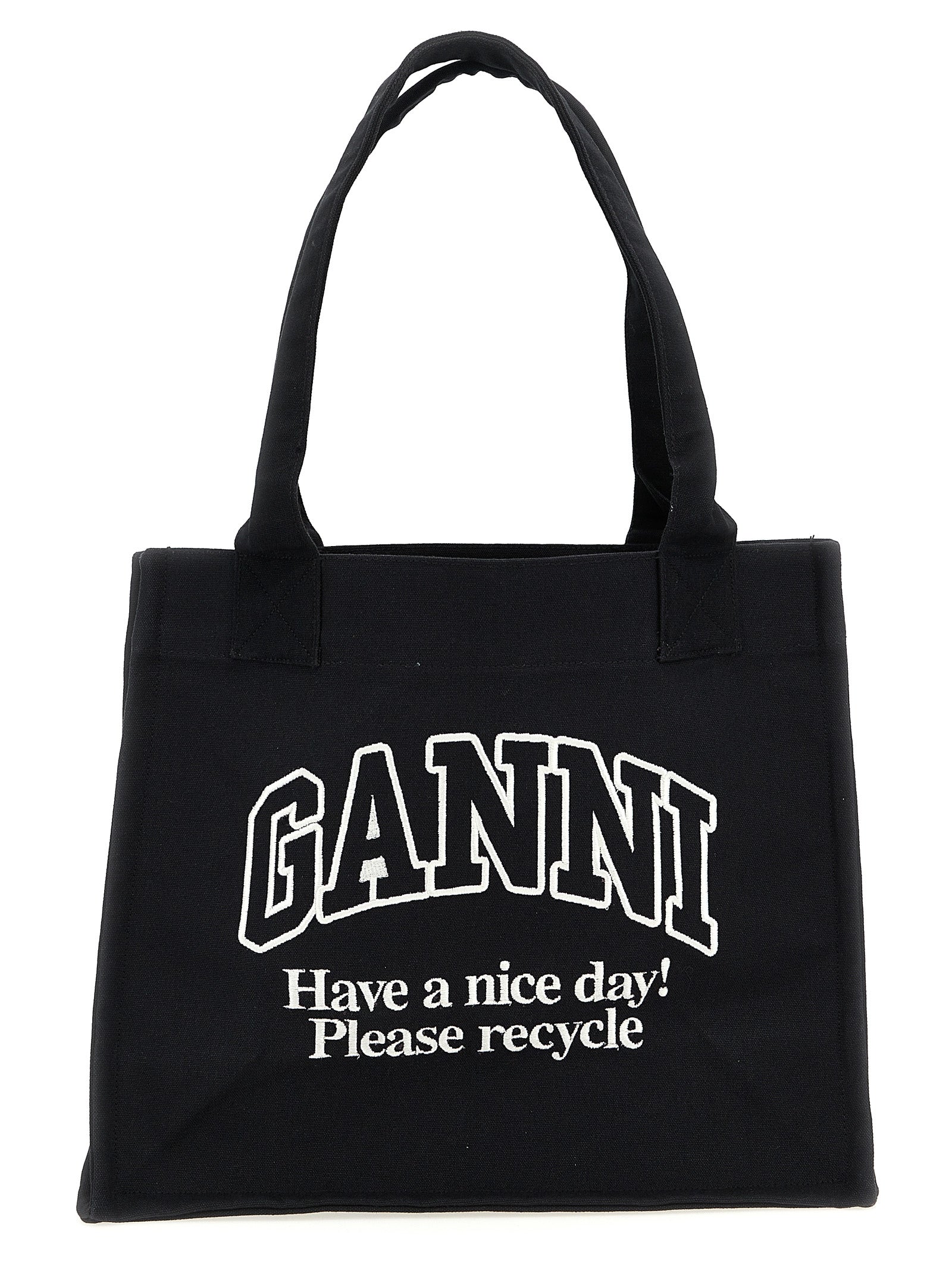 Ganni White/Black Recycled Cotton Tote Bag