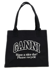 Ganni White/Black Recycled Cotton Tote Bag