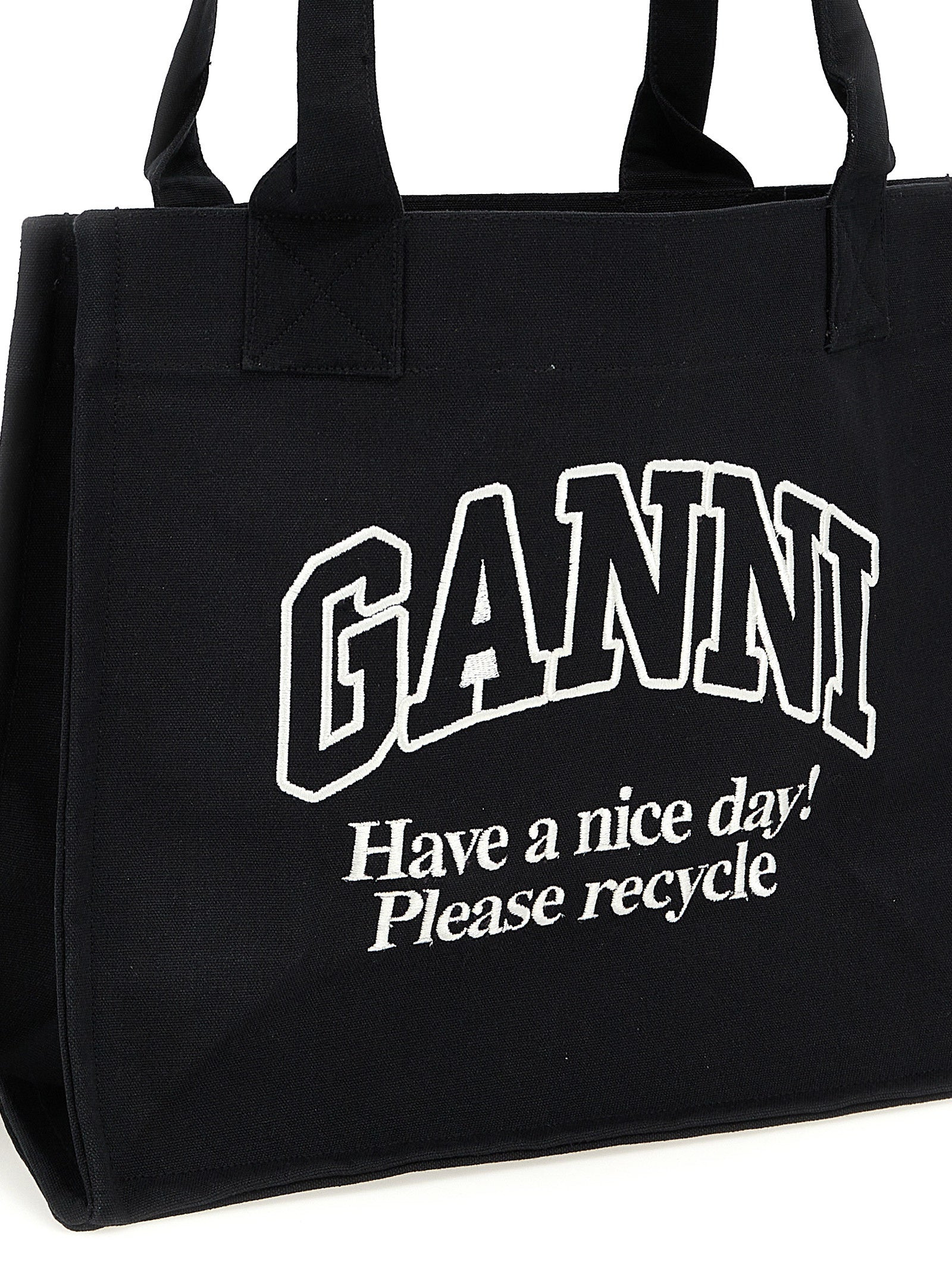 Ganni White/Black Recycled Cotton Tote Bag