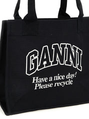 Ganni White/Black Recycled Cotton Tote Bag