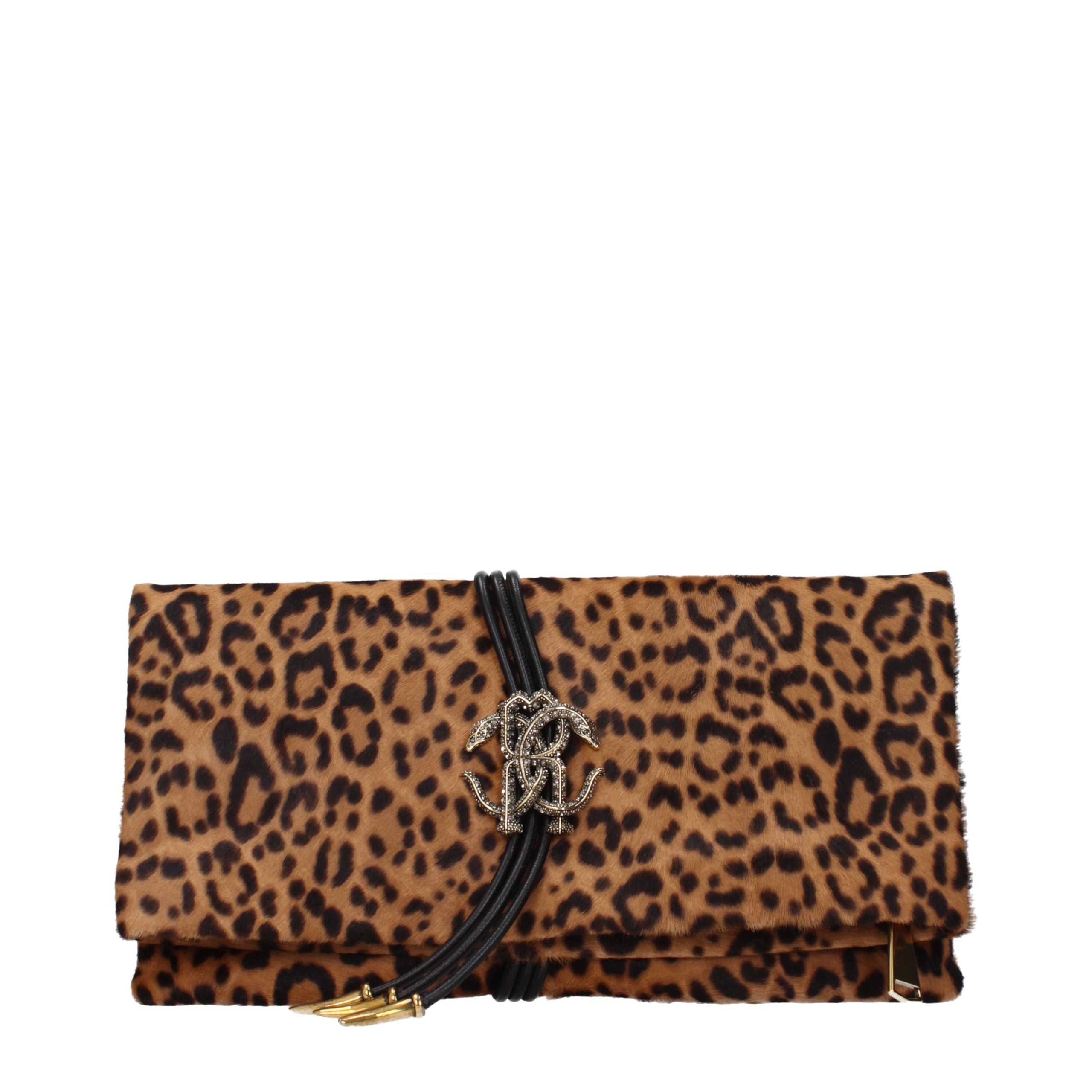 Roberto Cavalli Brown Horsehair Clutch