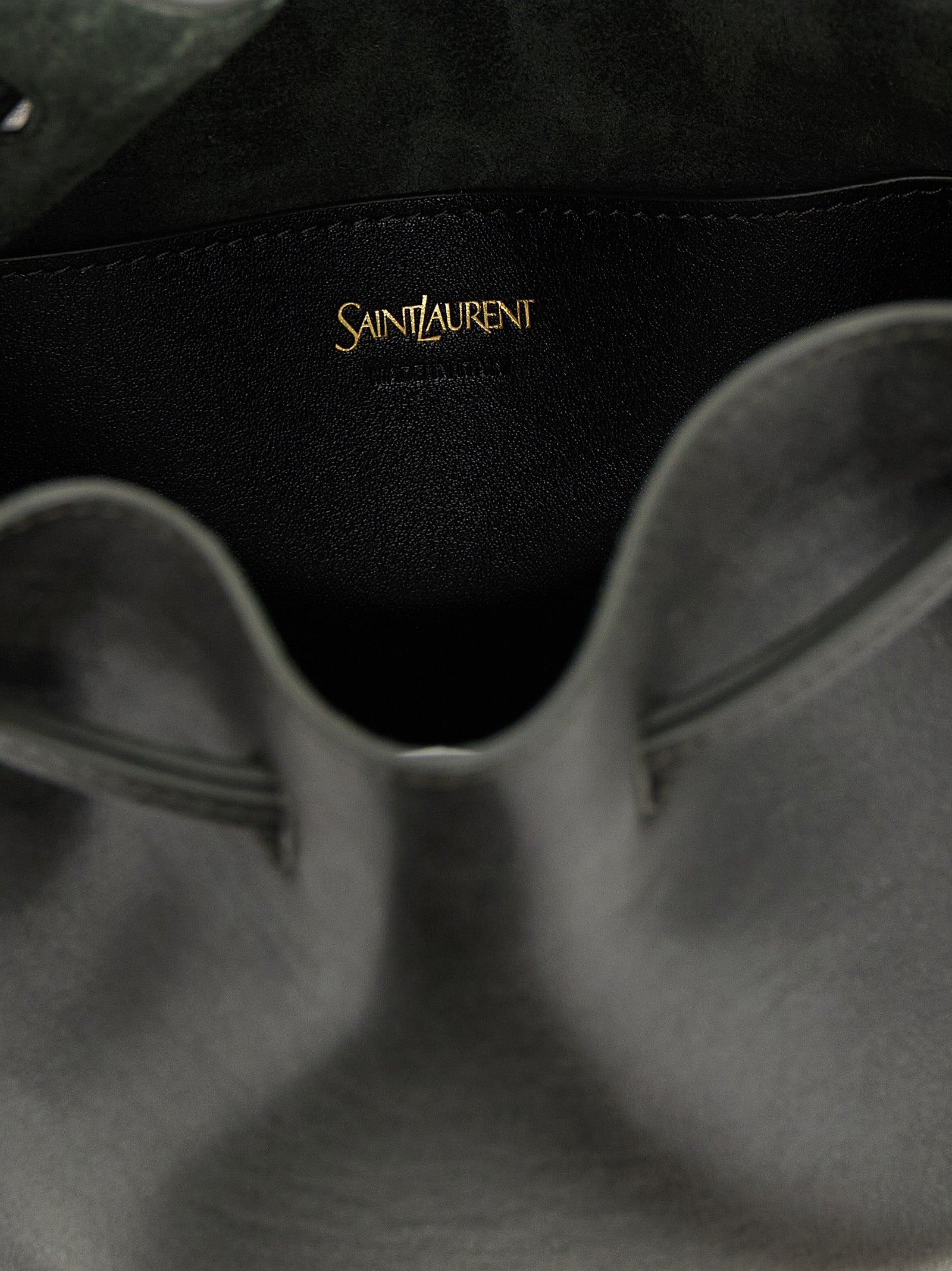 Saint Laurent Very Dark Green Calfskin Bucket Bag
