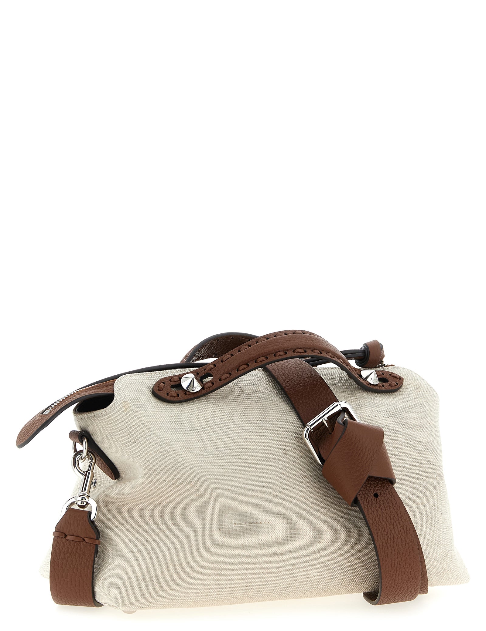 Fendi Beige Canvas Hammered Leather Handbag