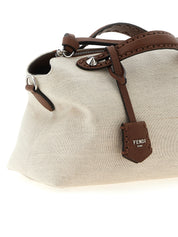 Fendi Beige Canvas Hammered Leather Handbag