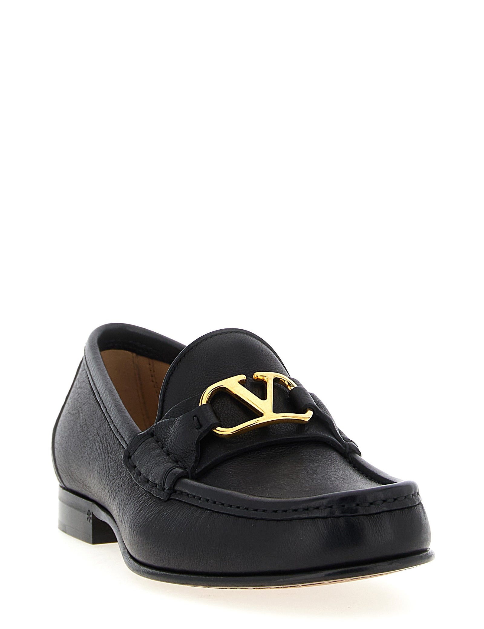 Valentino Garavani Black Buffalo Leather Slip-On Loafers