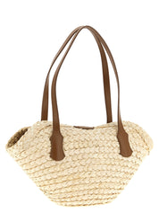 Dolce & Gabbana Beige Woven Straw and Leather Shoulder Bag