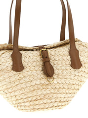 Dolce & Gabbana Beige Woven Straw and Leather Shoulder Bag