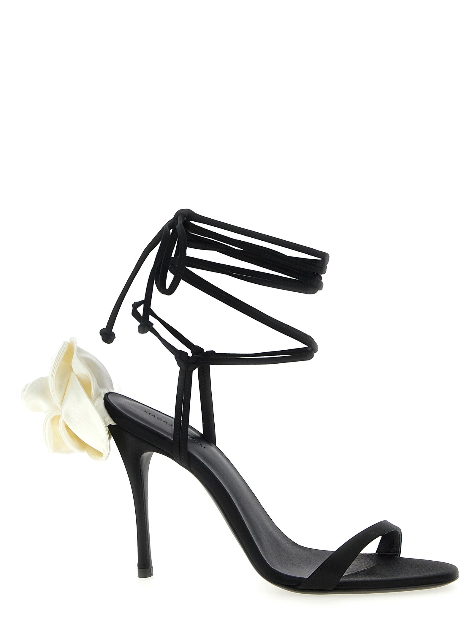 Black Viscose Satin Stiletto Heel Sandals