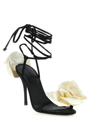 Magda Butrym White/Black Viscose Satin Stiletto Heel Sandals