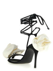 Magda Butrym White/Black Viscose Satin Stiletto Heel Sandals