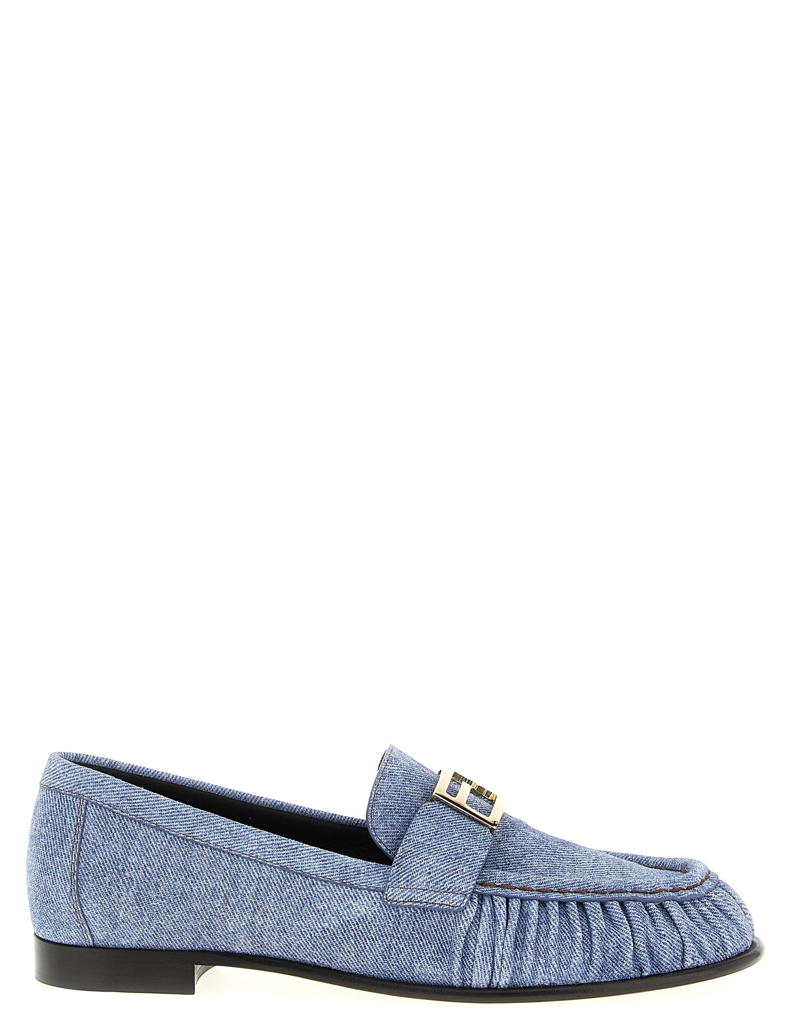 Fendi Light Blue Calfskin Slip-On Loafers