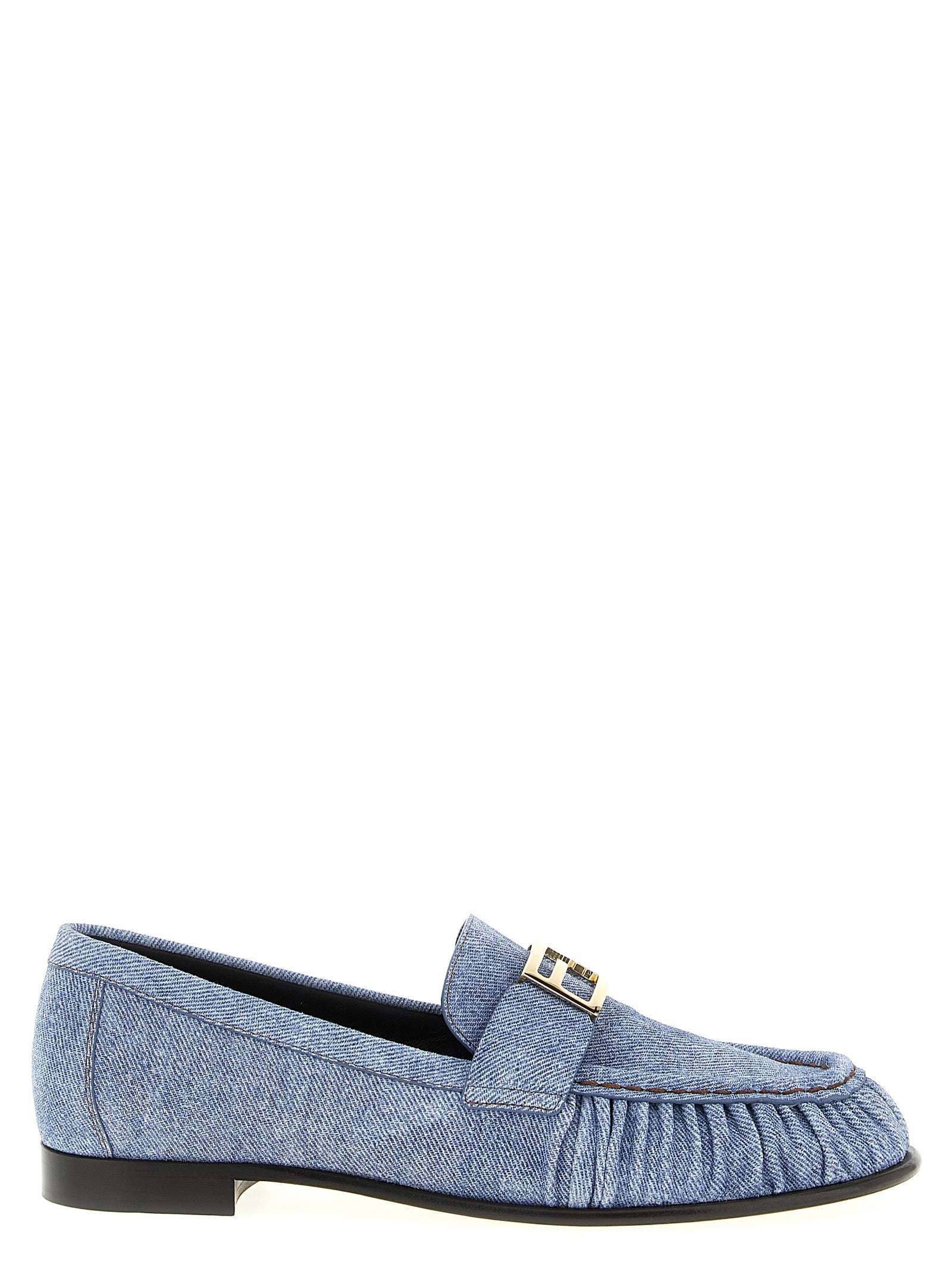 Fendi Light Blue Calfskin Slip-On Loafers