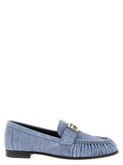 Fendi Light Blue Calfskin Slip-On Loafers