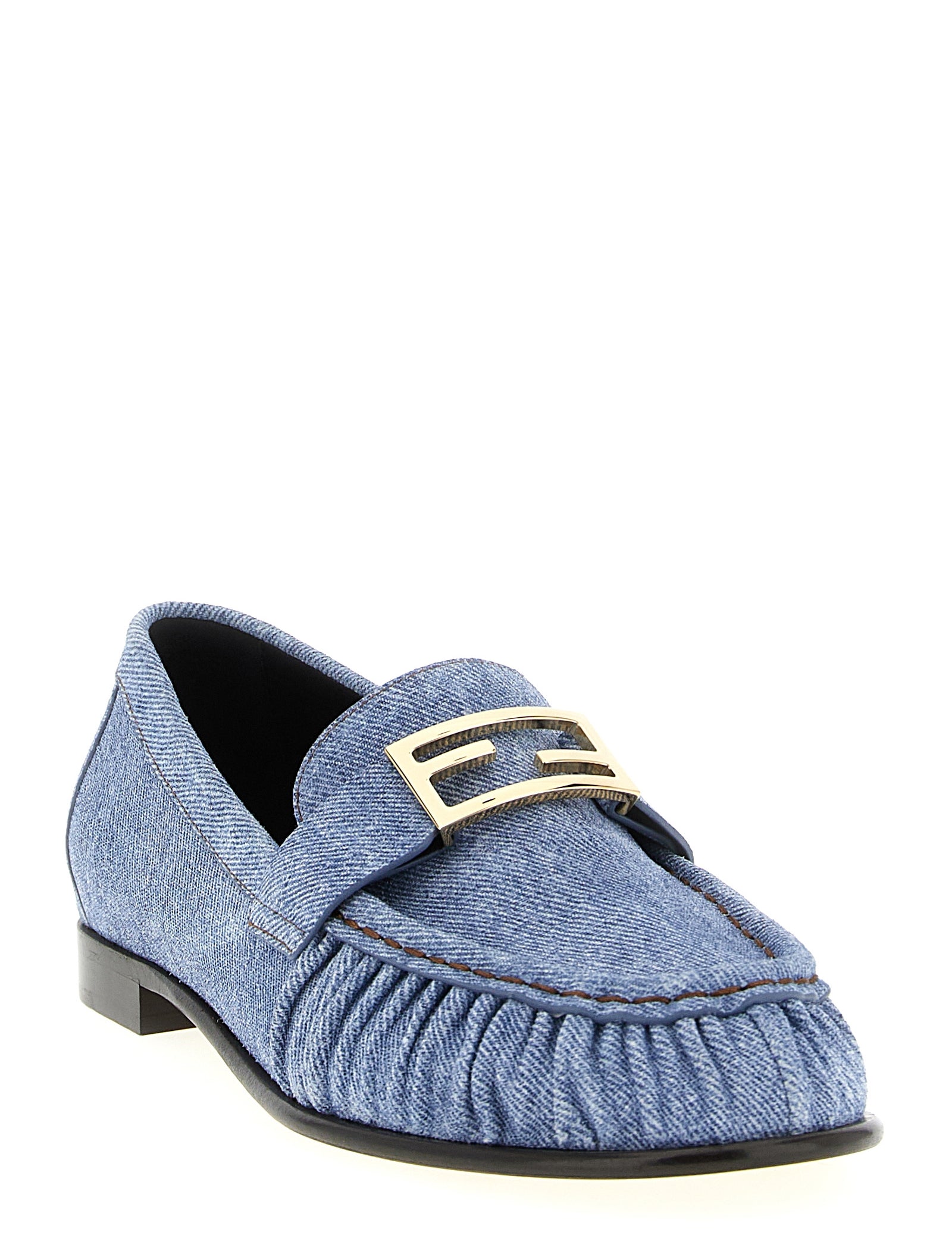 Fendi Light Blue Calfskin Slip-On Loafers