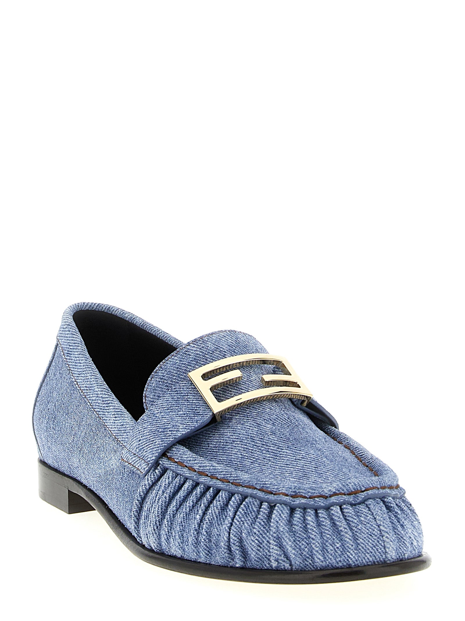 Fendi Light Blue Calfskin Slip-On Loafers