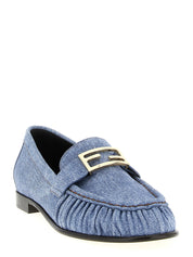 Fendi Light Blue Calfskin Slip-On Loafers