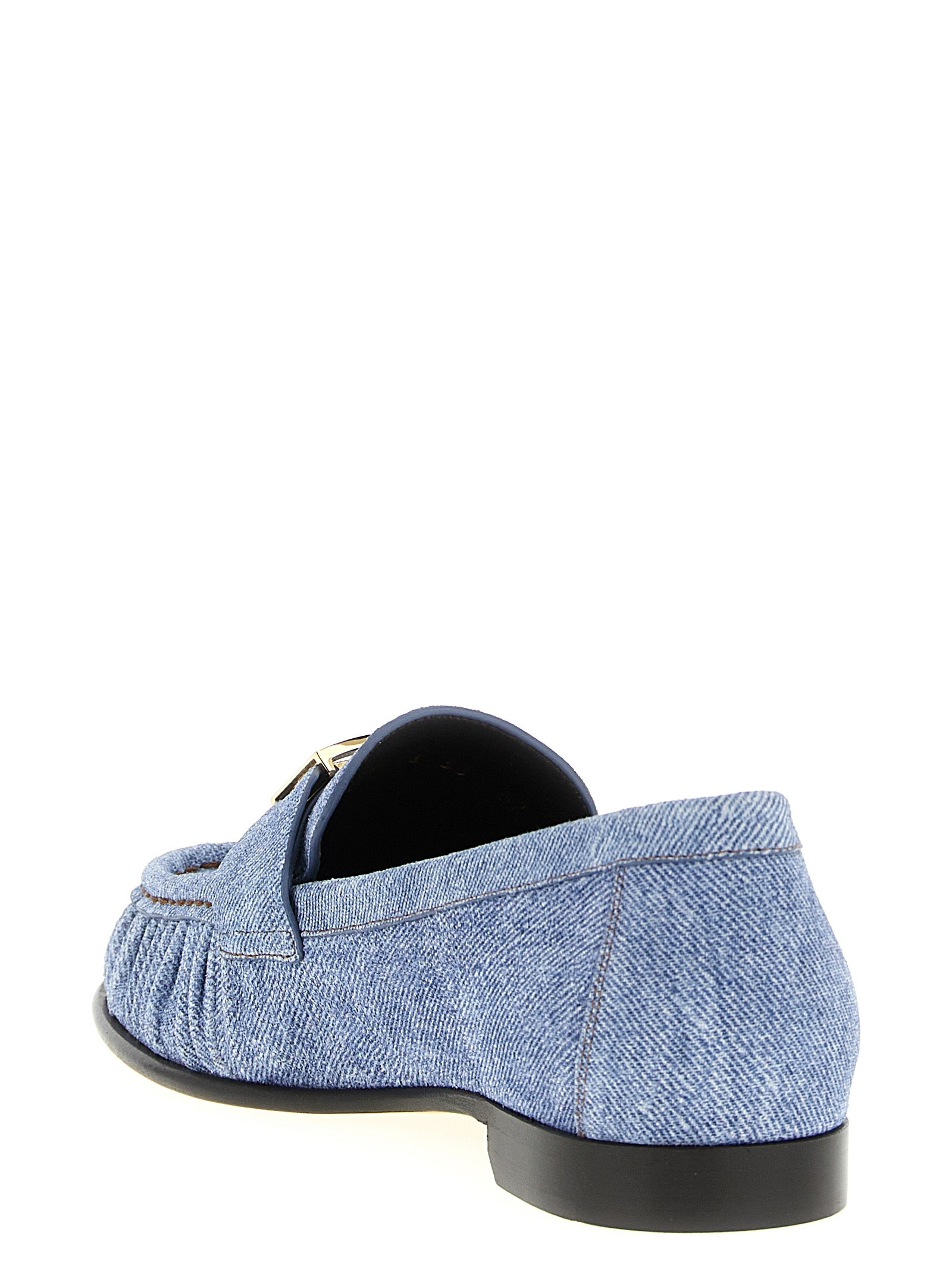 Fendi Light Blue Calfskin Slip-On Loafers