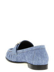 Fendi Light Blue Calfskin Slip-On Loafers
