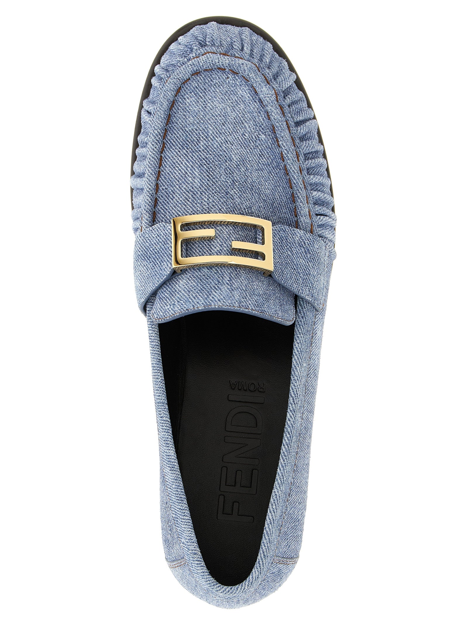 Fendi Light Blue Calfskin Slip-On Loafers