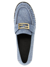 Fendi Light Blue Calfskin Slip-On Loafers