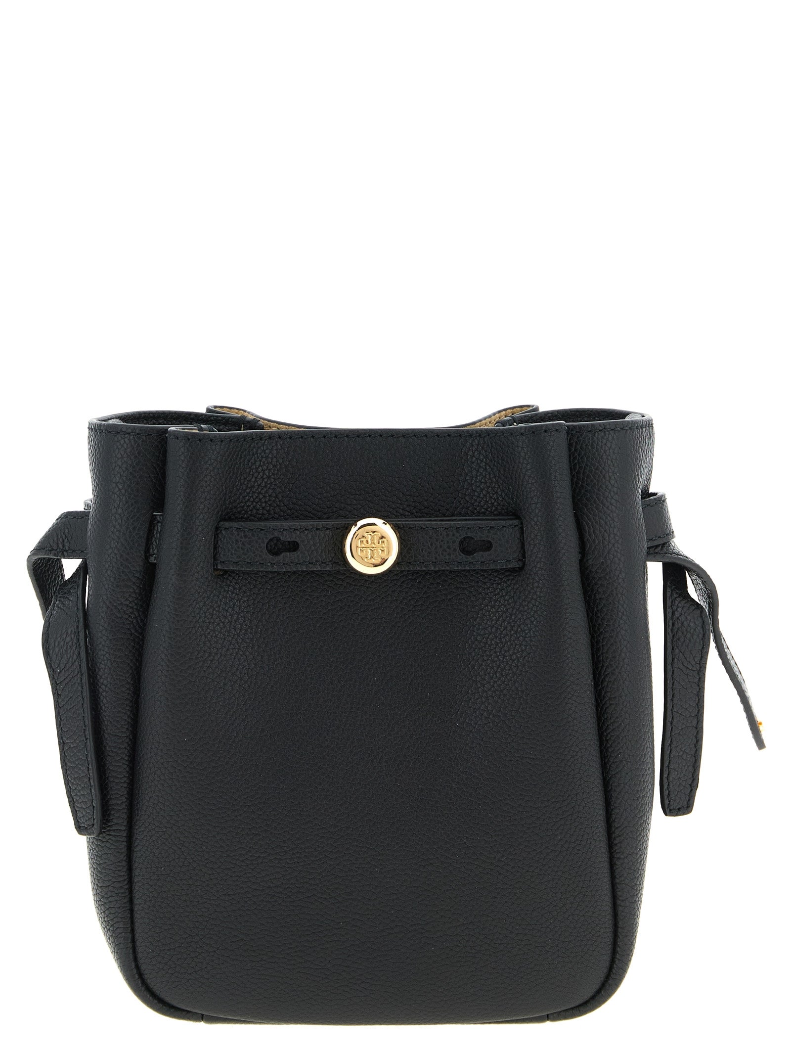 Tory Burch Black Hammered Leather Bucket Bag