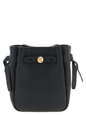 Tory Burch Black Hammered Leather Bucket Bag