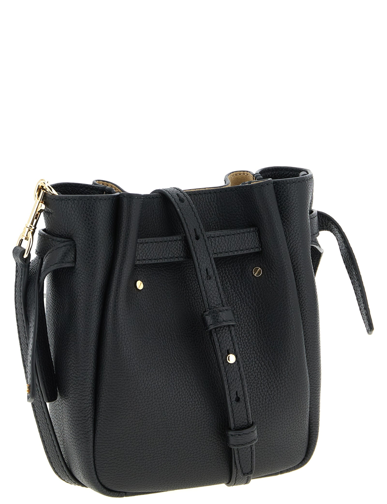 Tory Burch Black Hammered Leather Bucket Bag
