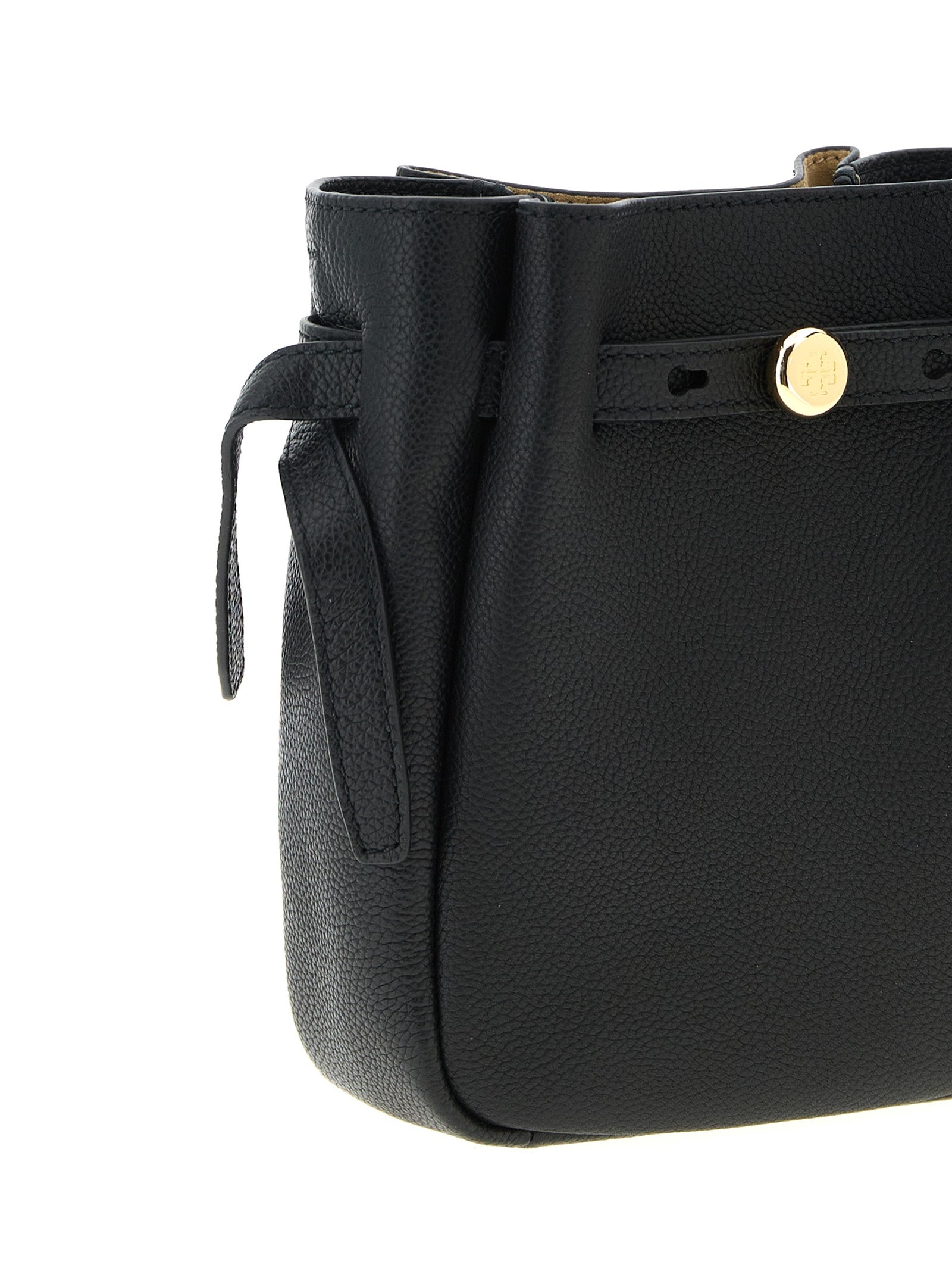 Tory Burch Black Hammered Leather Bucket Bag