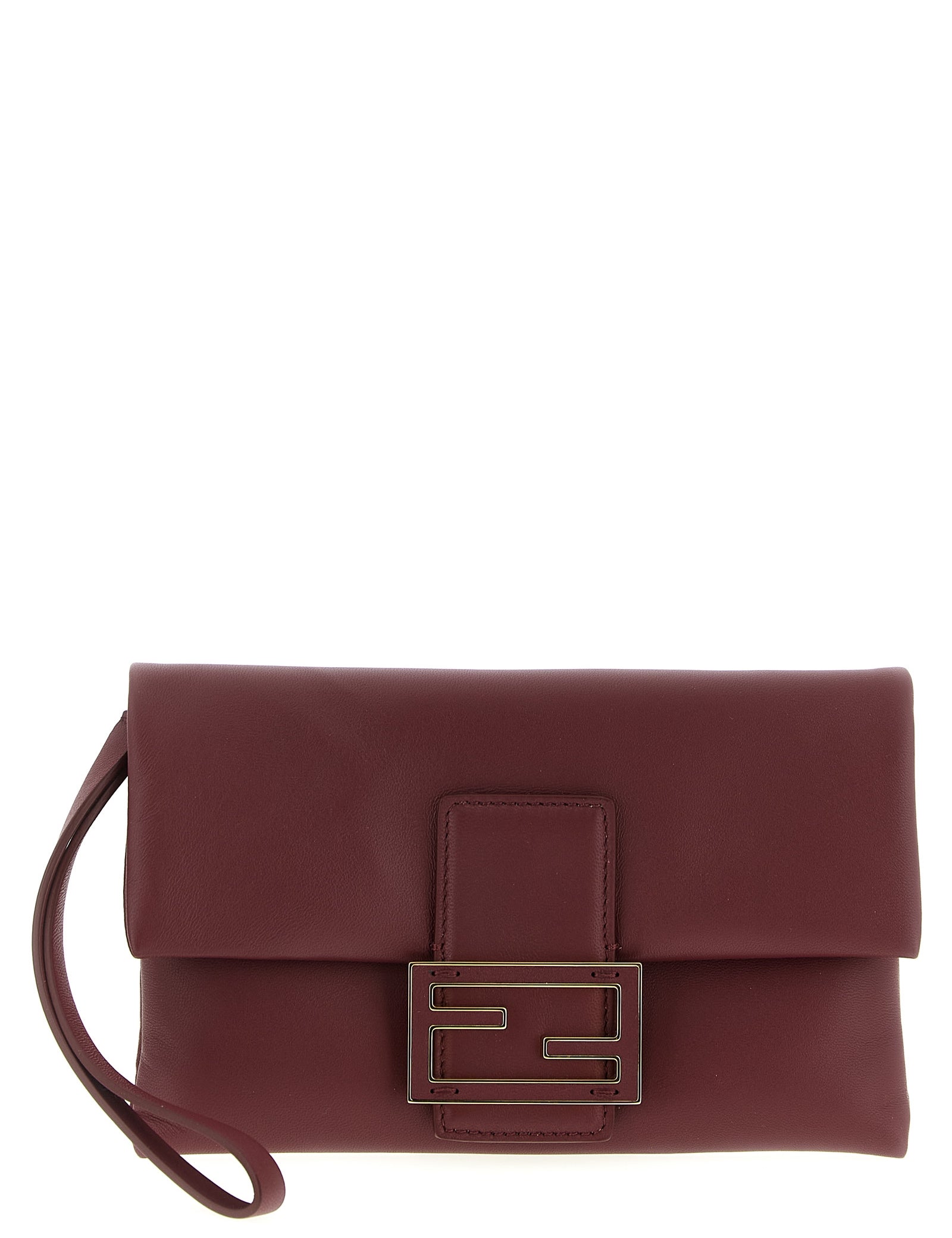 Fendi Bordeaux Lamb Leather Clutch Bag