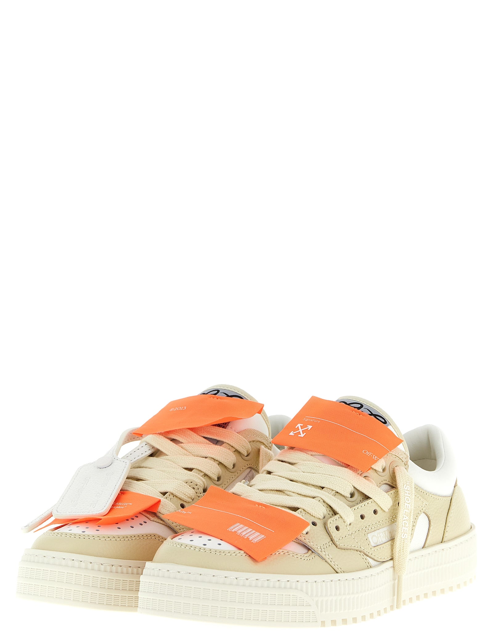 Off-White Beige Leather Low Top Sneakers