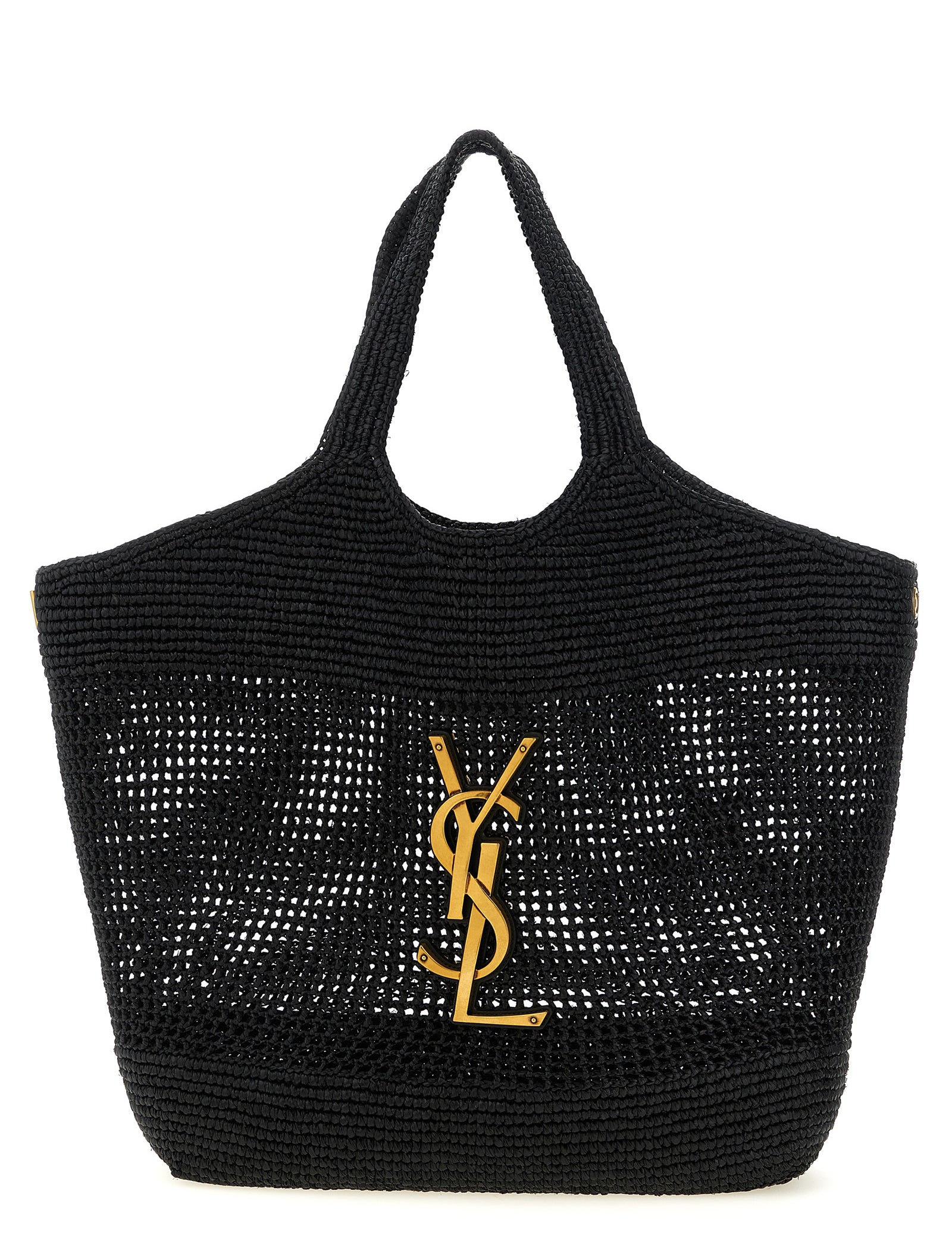 Saint Laurent Black Raffia Tote Bag