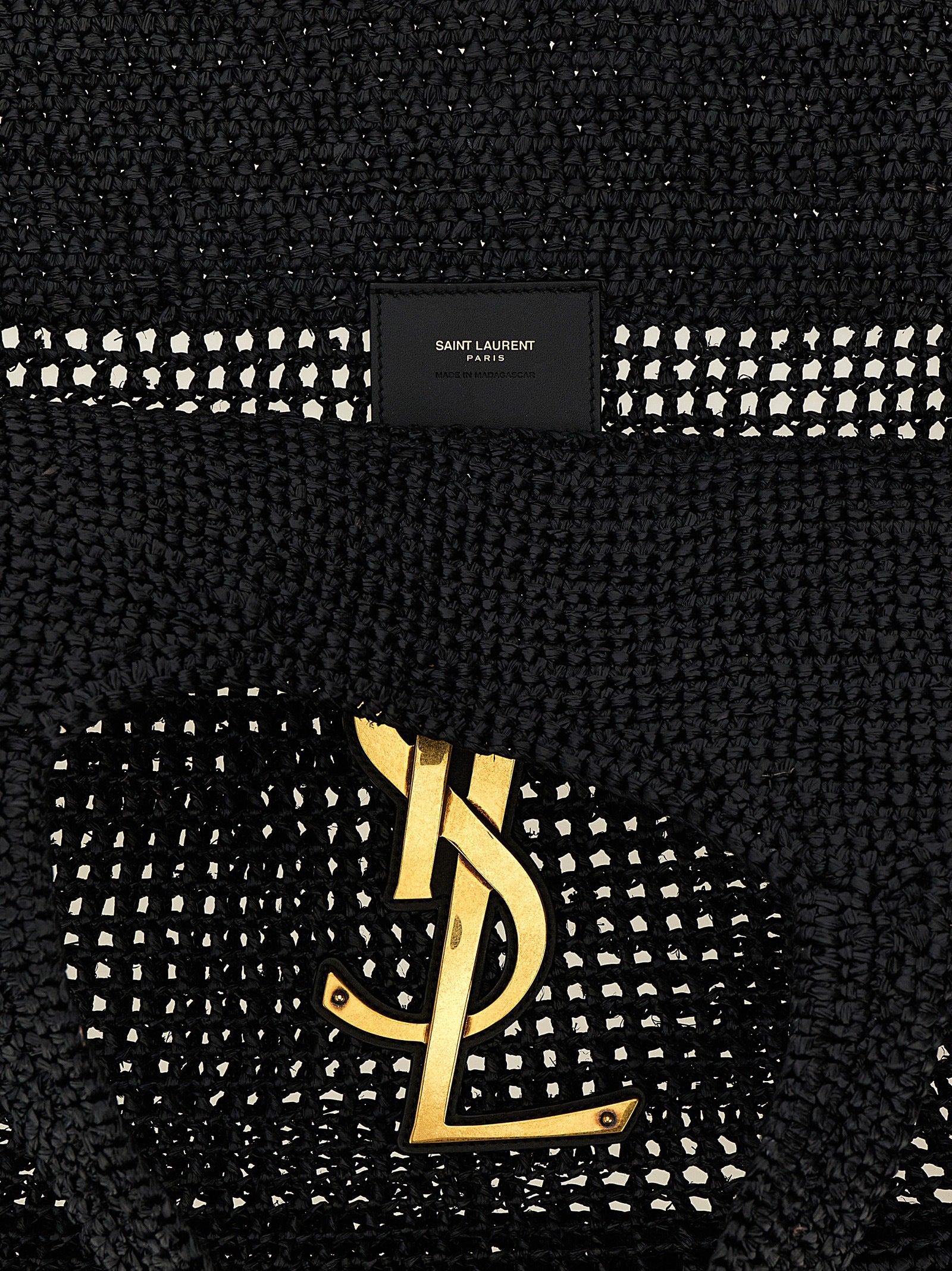 Saint Laurent Black Raffia Tote Bag