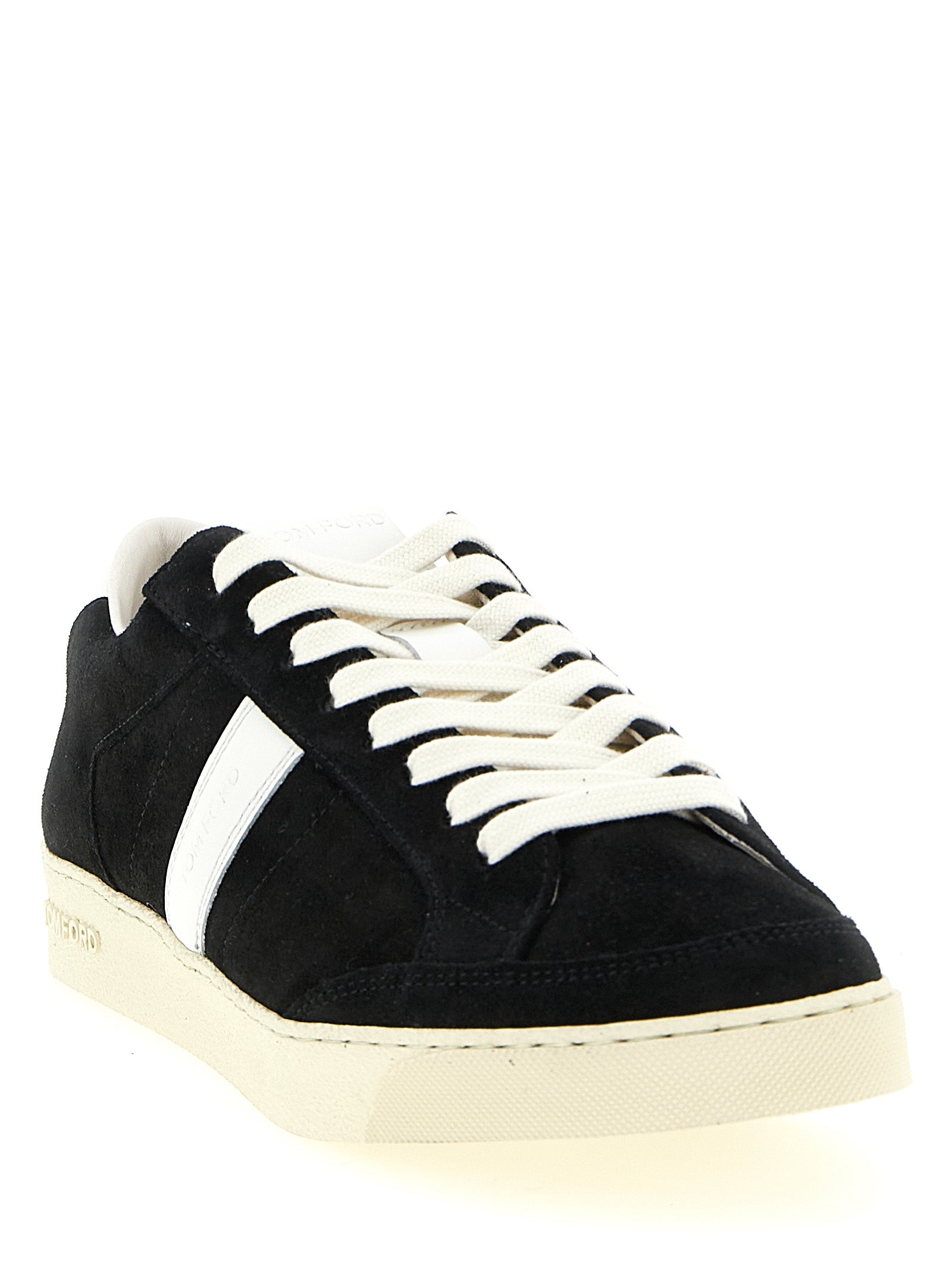 Tom Ford White/Black Leather Low Top Sneakers