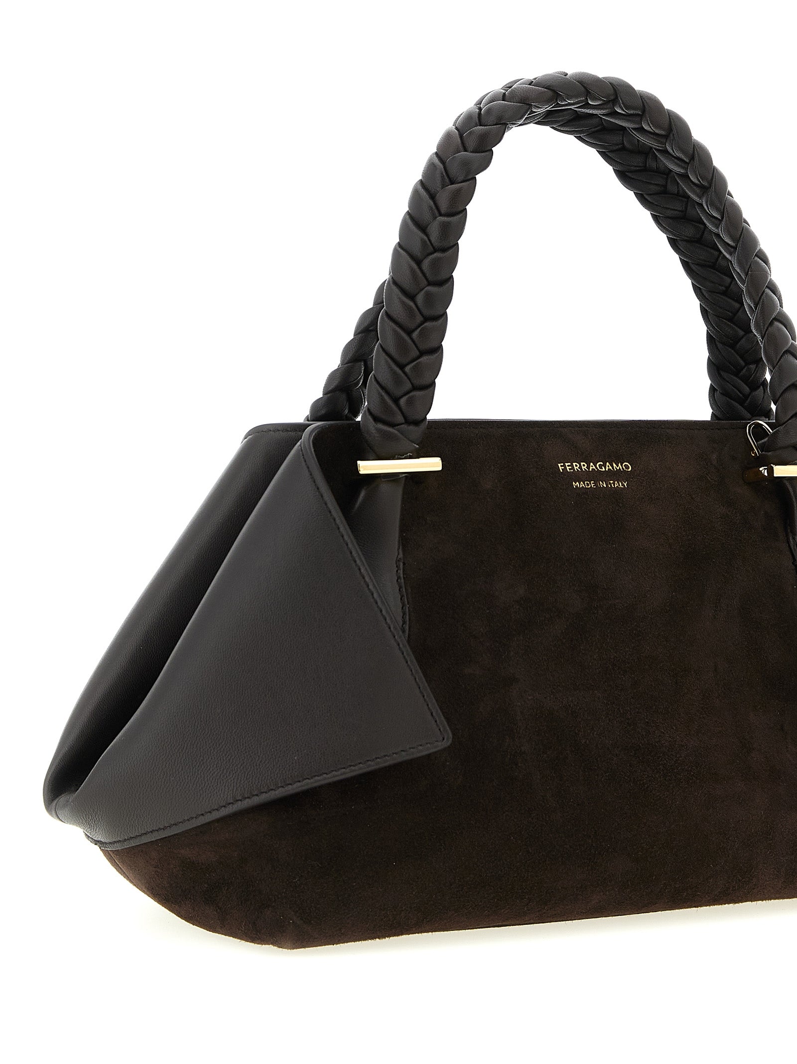 Ferragamo Brown Goat and Calf Leather Scarf TH S Handbag