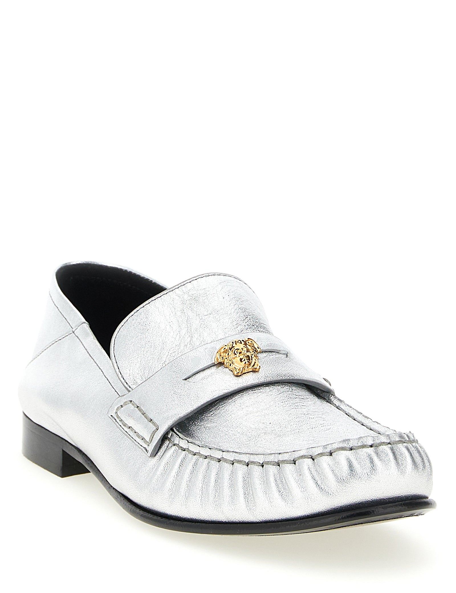 Versace Silver Lamb Leather Slip-On Loafers