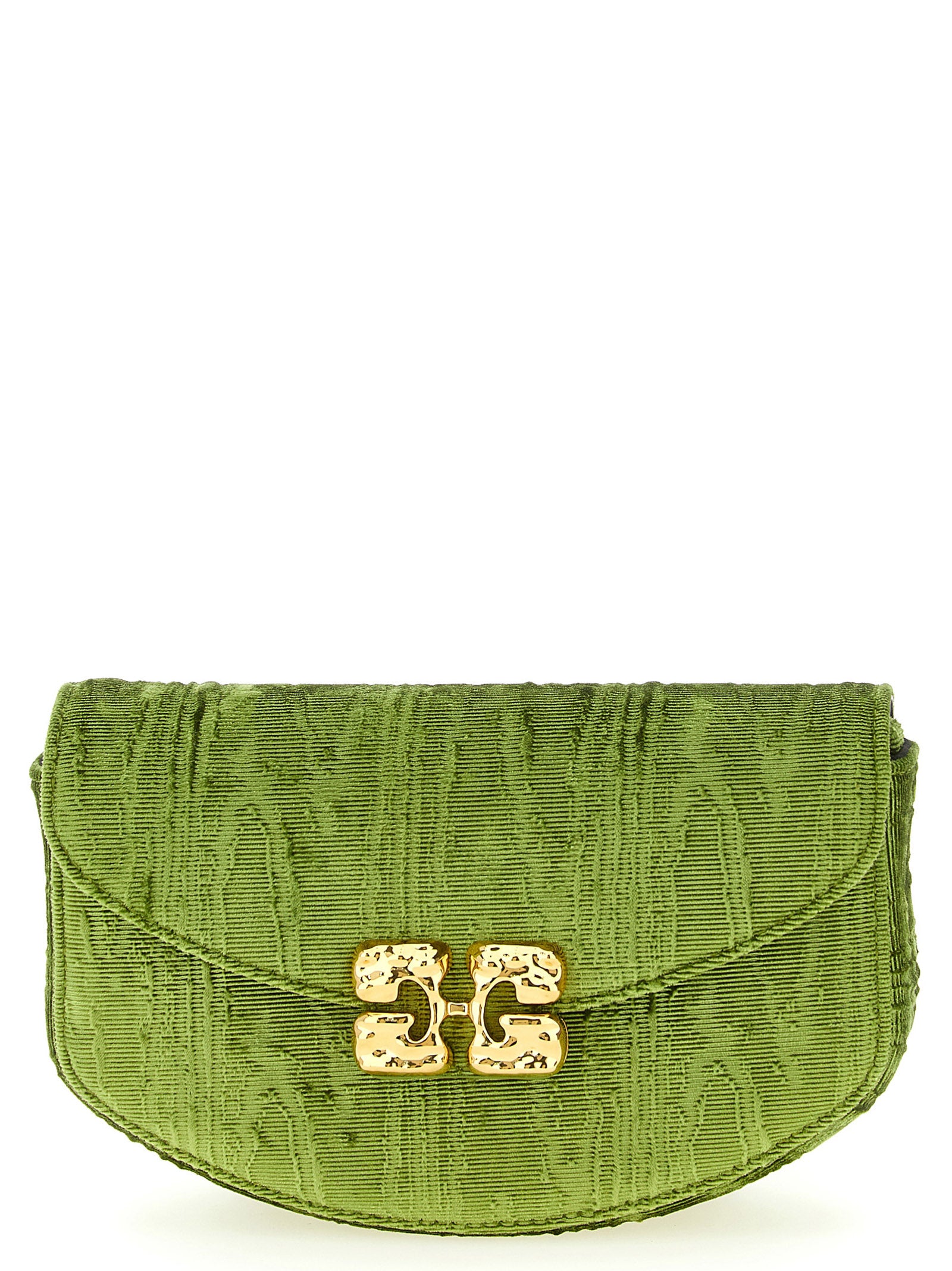 Ganni Green Moiré Velvet Wallet on Chain