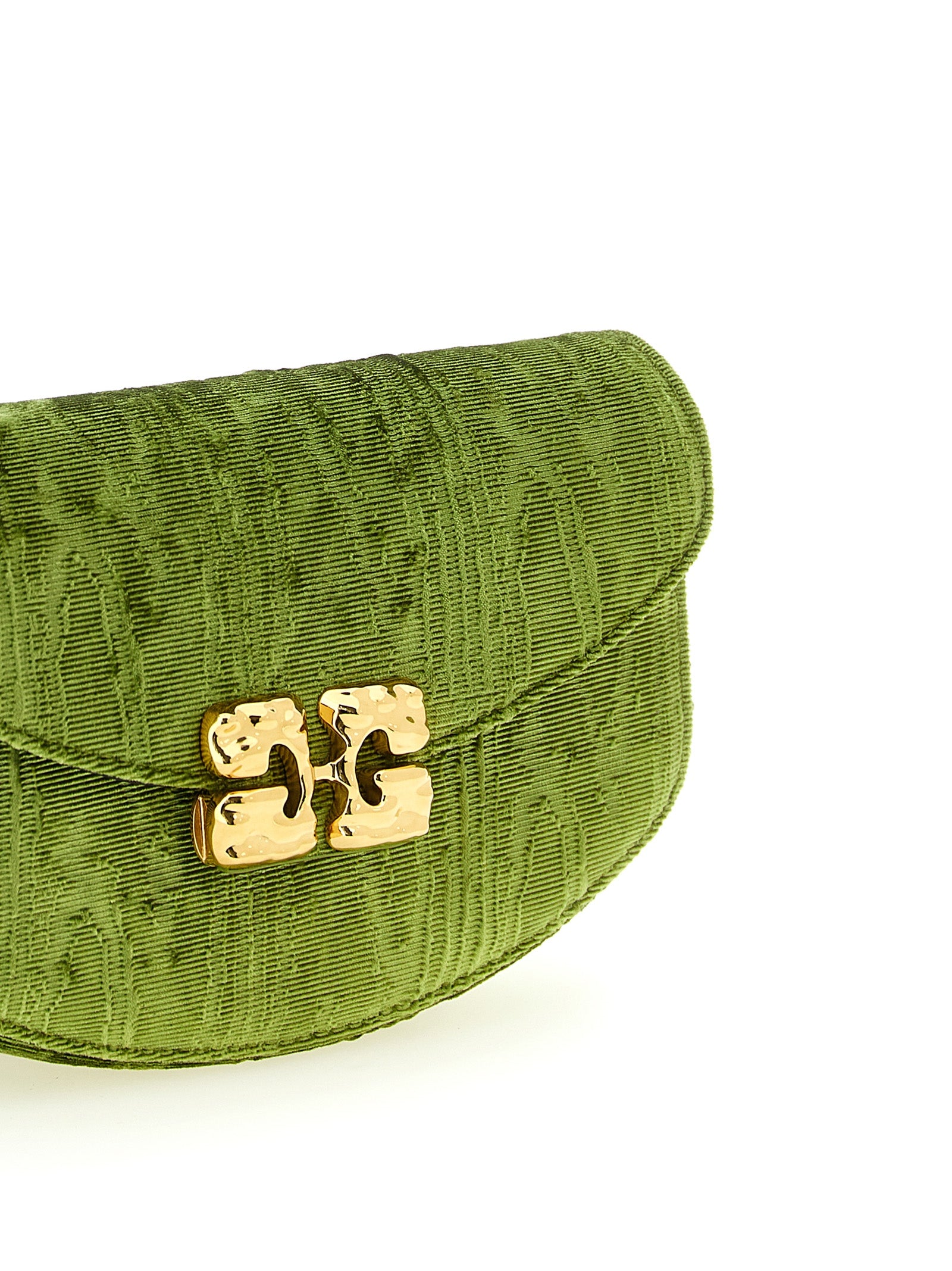 Ganni Green Moiré Velvet Wallet on Chain
