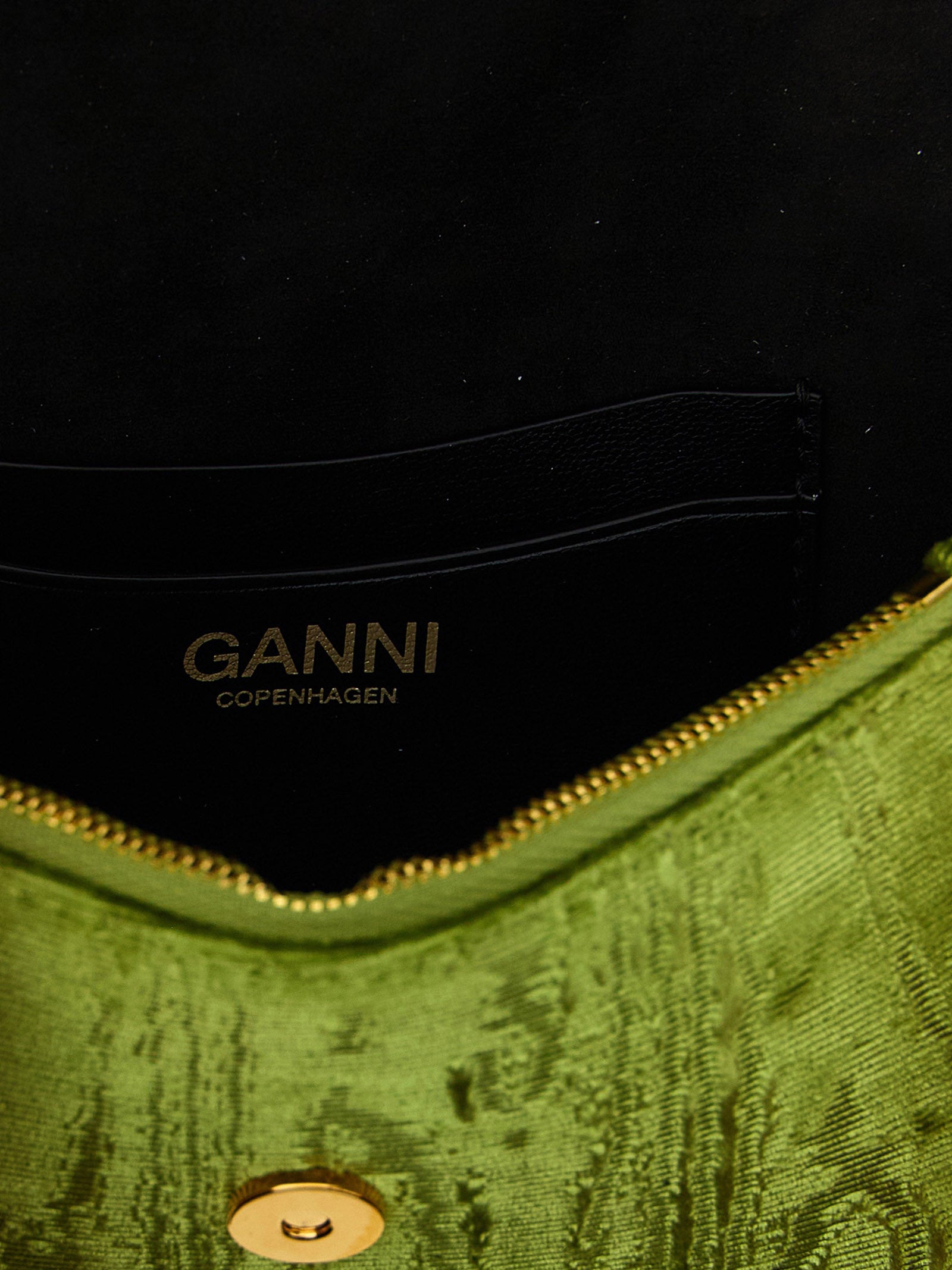 Ganni Green Moiré Velvet Wallet on Chain