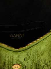Ganni Green Moiré Velvet Wallet on Chain