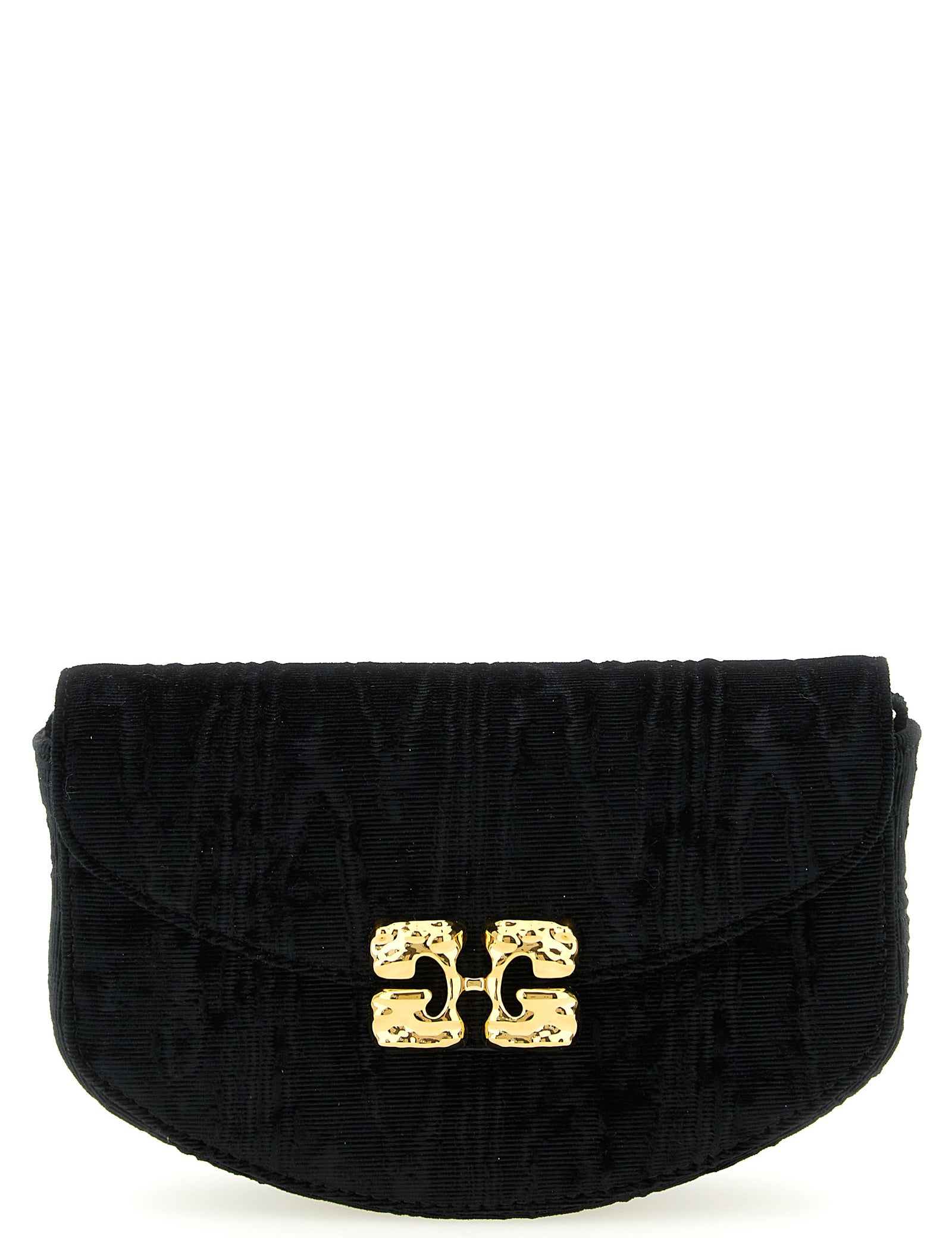 Ganni Black Moiré Velvet Wallet on Chain