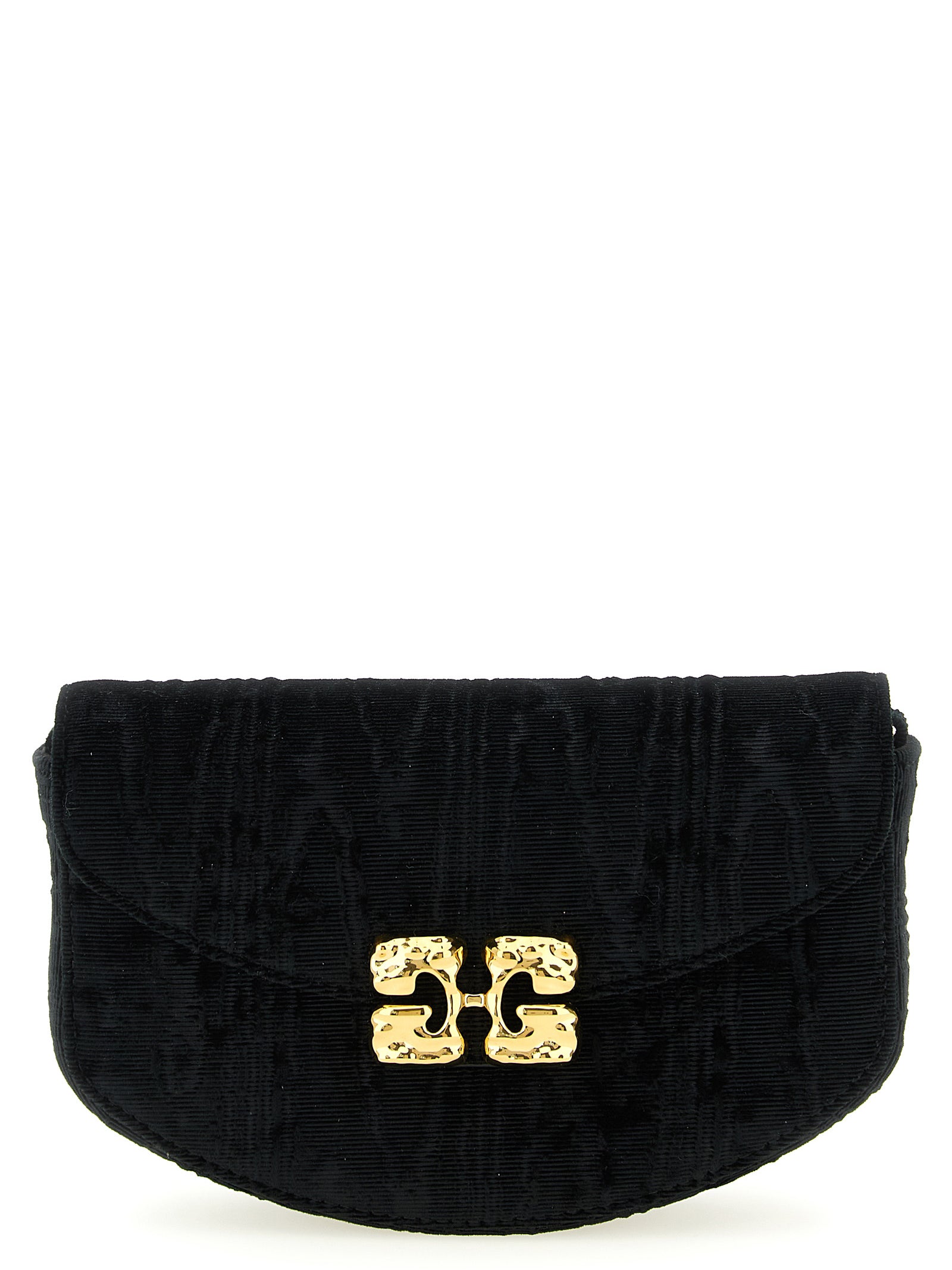 Ganni Black Moiré Velvet Wallet on Chain