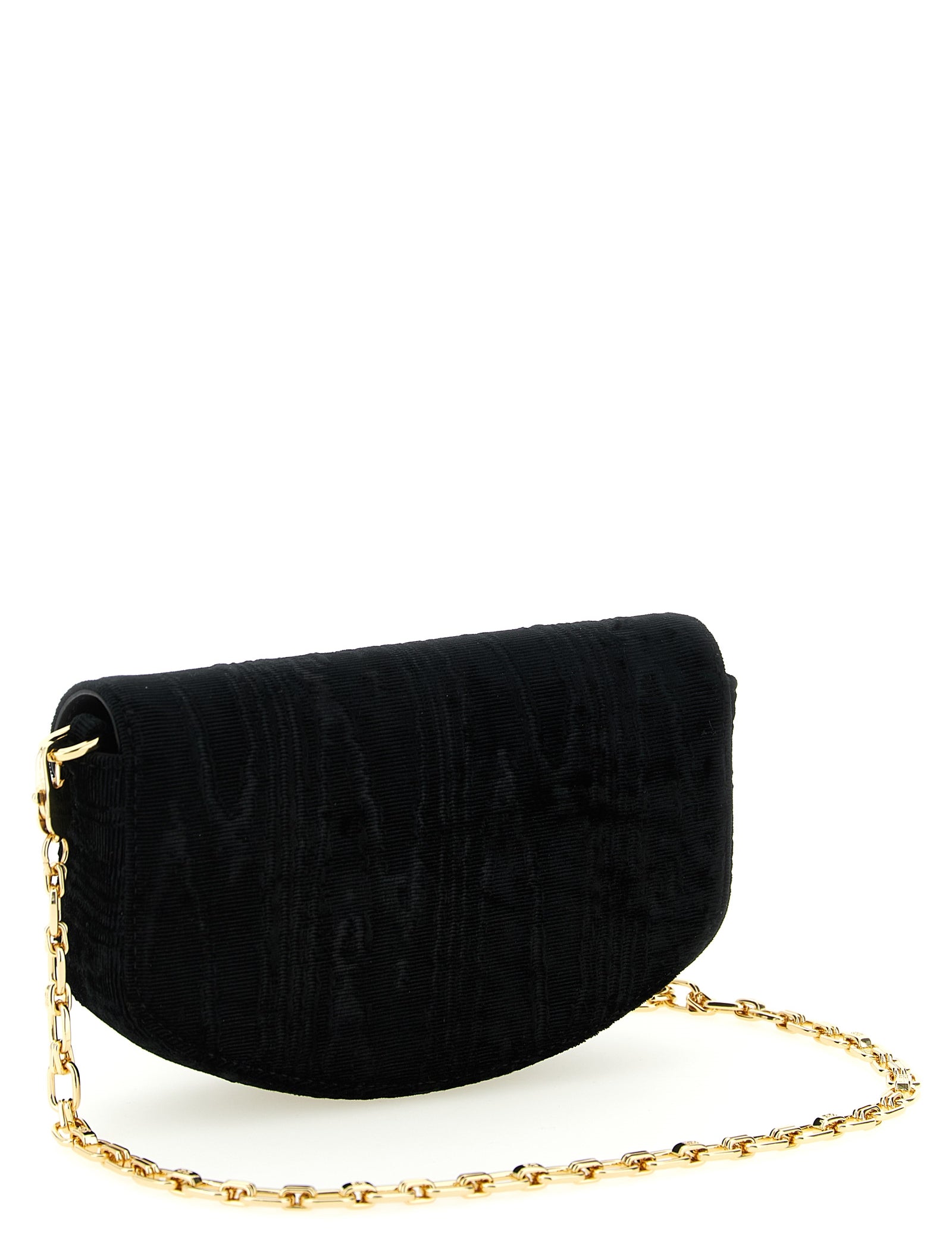 Ganni Black Moiré Velvet Wallet on Chain