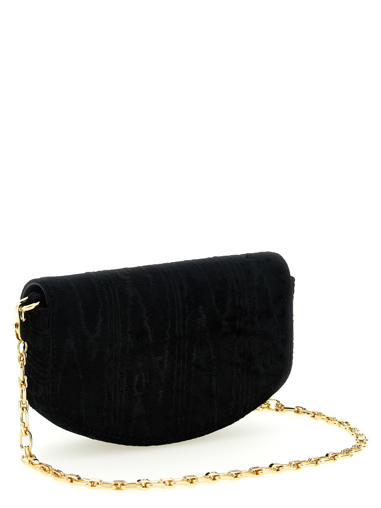 Ganni Black Moiré Velvet Wallet on Chain