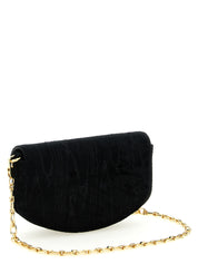 Ganni Black Moiré Velvet Wallet on Chain