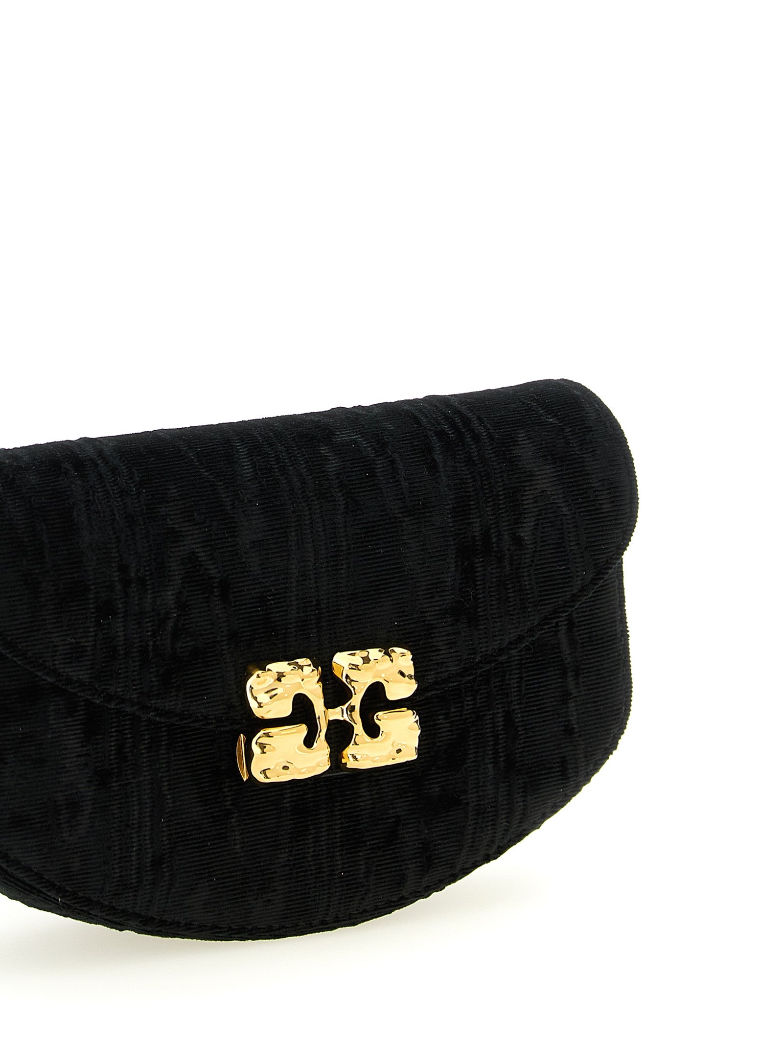 Ganni Black Moiré Velvet Wallet on Chain