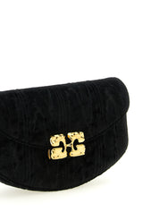 Ganni Black Moiré Velvet Wallet on Chain