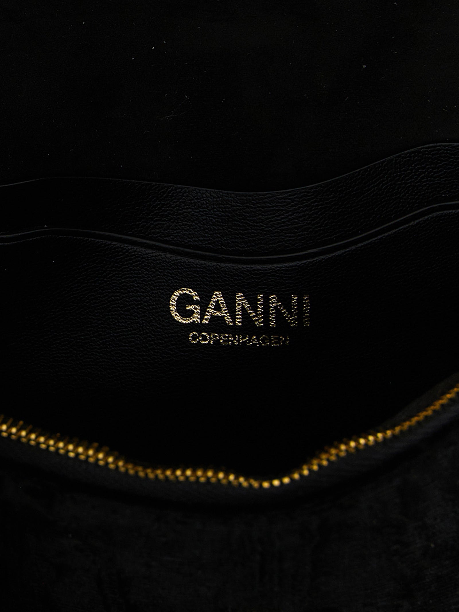 Ganni Black Moiré Velvet Wallet on Chain